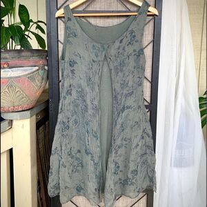 Silk Green Beautiful Floral Dress Medium